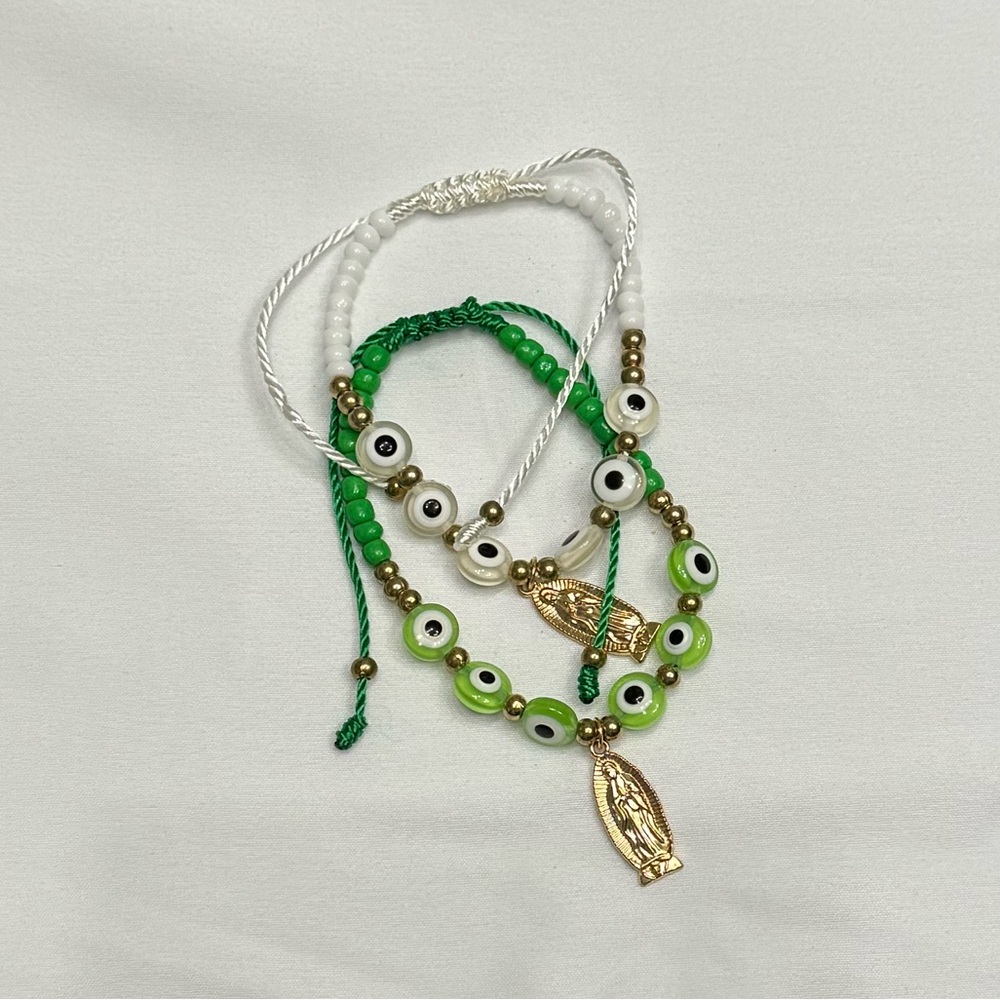 Good luck charm evil eye bracelets white and green #9